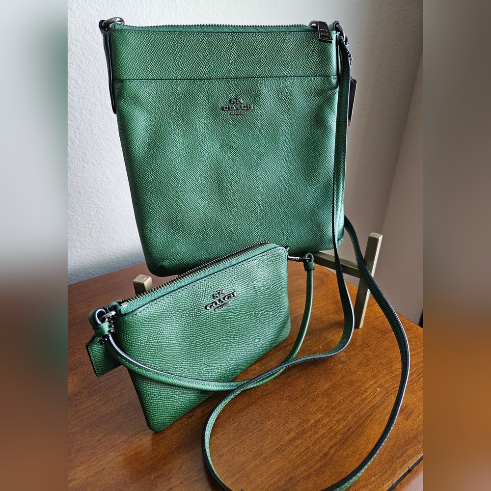 Coach Green Crossbody Purse & Wristlet Combo